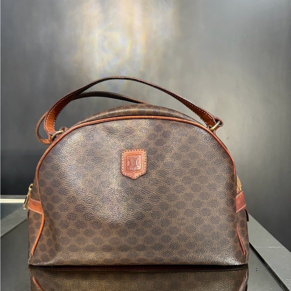 Celine Macadam Canvas Hand Bag PVC Brown